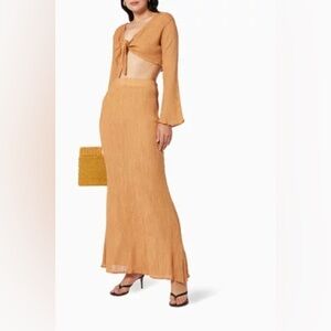 SAVANNAH MORROW Sereia Skirt in Silk & Bamboo NWT X Small Sandstone MSRP $310